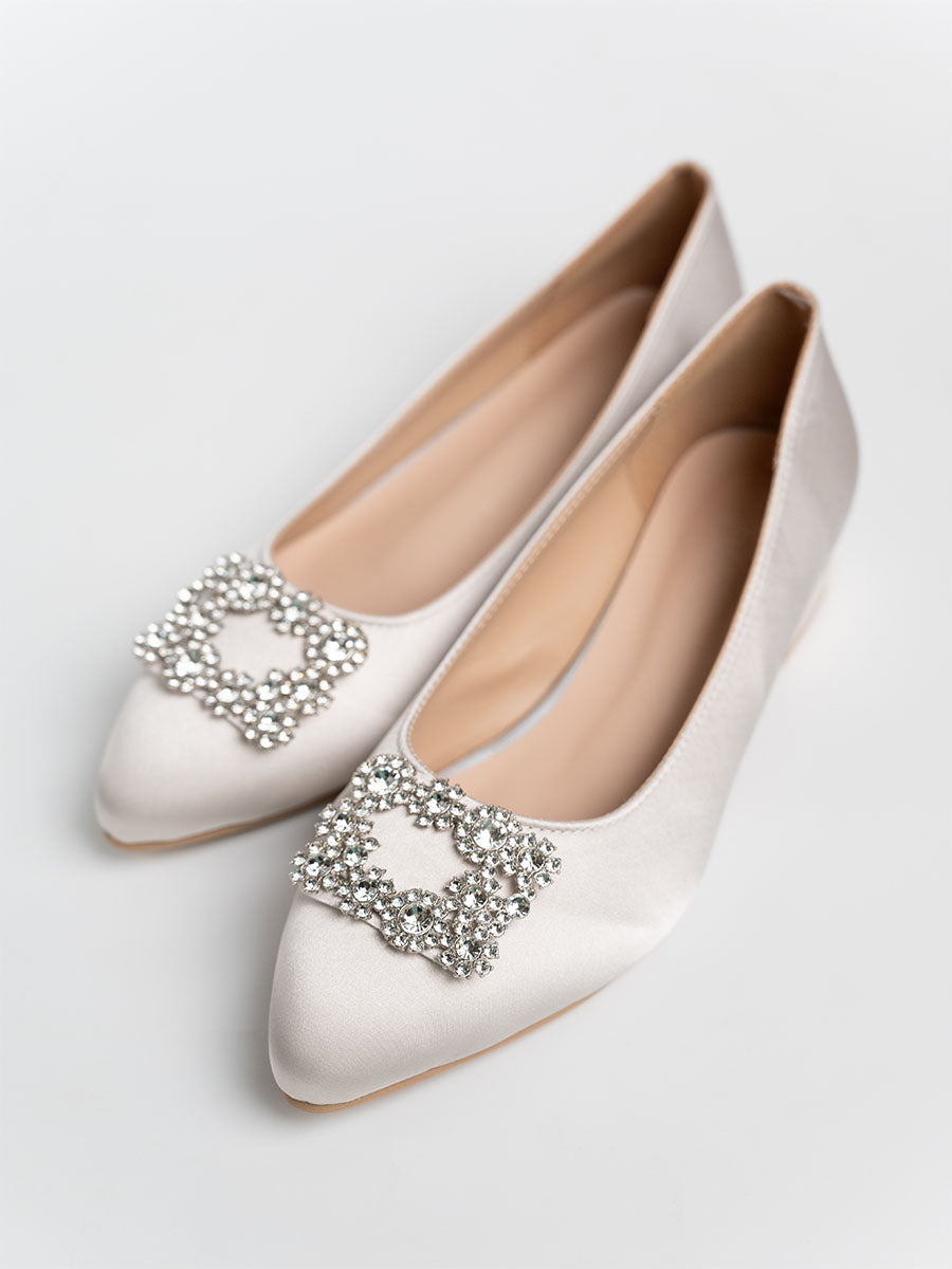 Alyssa Rhinestone Satin Low Heels