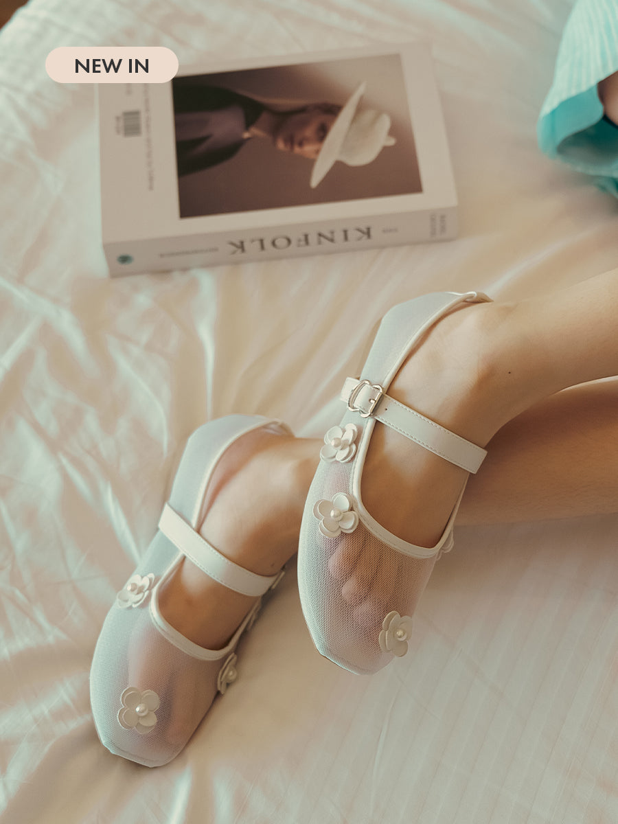 Flower Mesh Ballerina Flats