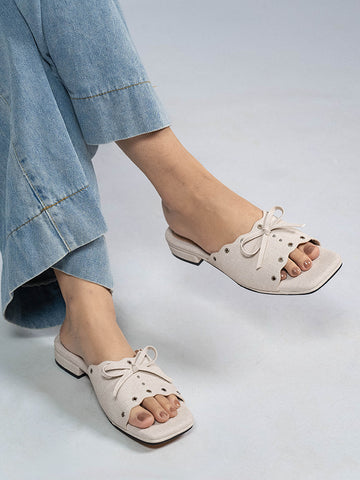 Eyelet Ribbon Low Heels